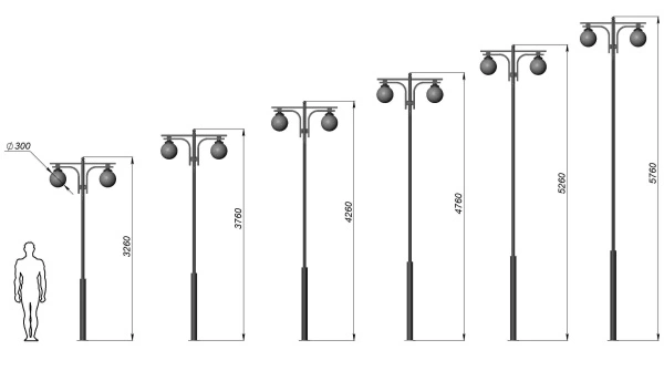 Стальной фонарный столб Т-03-2 со светильниками 3,76 м